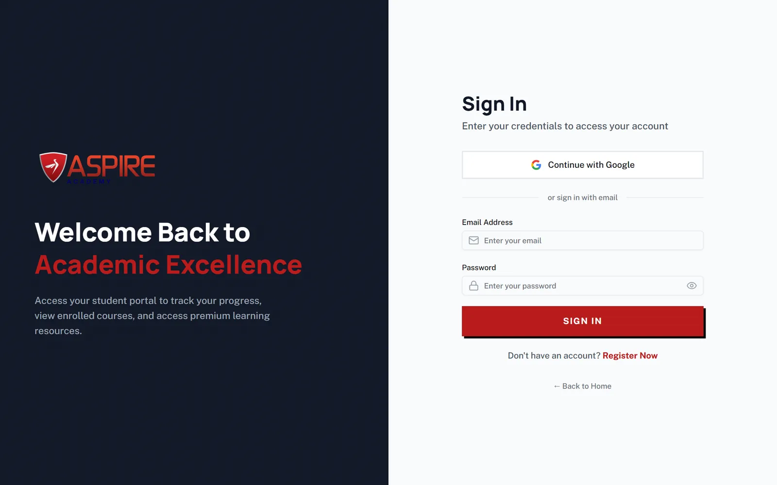 Student sign-in with Google option